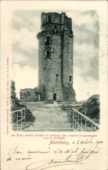 Ak Montlhéry Essonne, La Tour, ehemaliger Donjon, château fort, repaire inexpugnable, Kulturdenkm