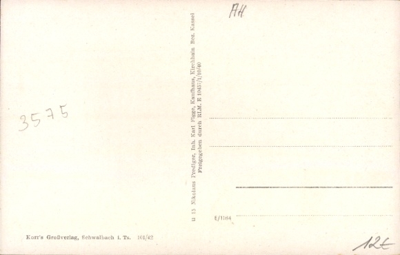 Postcard Kirchhain in Hesse, Adolf Hitler Street, post office, train station building, Annapark with cenotaph, church path