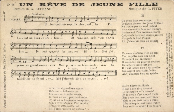 Song Postcard Un reve de jeune fille, G. Piter, A. Lefranc