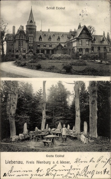 Postcard Liebenau an der Weser, Eickhof Castle, Eickhof Grotto