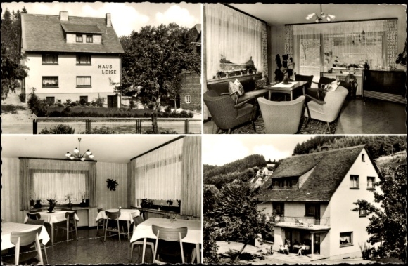 Postcard Schwalefeld Willingen Upland Waldeck, guesthouse Haus Leise, exterior view, dining room