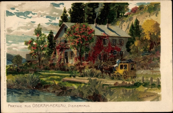 Kunstenaar litho Diemer, Zeno, Oberammergau in Opper-Beieren, Das Diemerhaus
