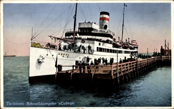 Postcard turbine express steamer Cobra, HAPAG Seebäderdienst