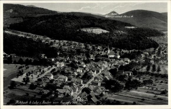 Ak Kuhbach Lahr im Schwarzwald Baden, Luftaufnahme von Kuhbach, Kirche, Hohengeraldsack, ländlich
