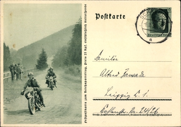 Postal stationery Postcard Krad Driver, NSKK, Motorcycles, Nazi Party Rally