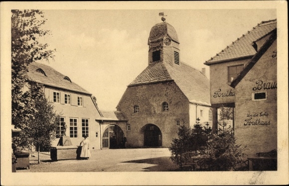 Ak Leipzig in Sachsen, Baufach Ausstellung 1913, Dorfkirche und Schule, Forsthaus