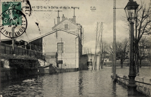PC Maisons Alfort Val de Marne, train station, flood January 1910