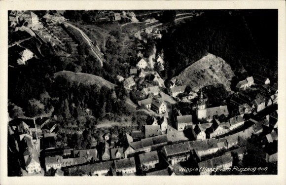 Postcard Wippra Sangerhausen am Harz, aerial photograph, village with houses and landscape