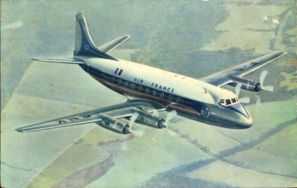 Postcard French passenger aircraft, Air France, Vickers Viscount