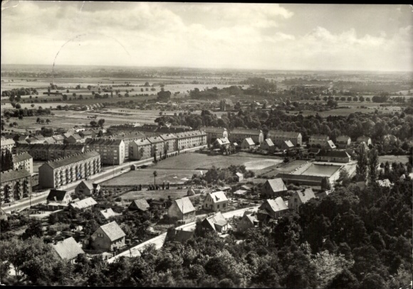 Postcard Bad Freienwalde an der Oder, view of the swimming stadium, new development Beethovenstraße, landscape