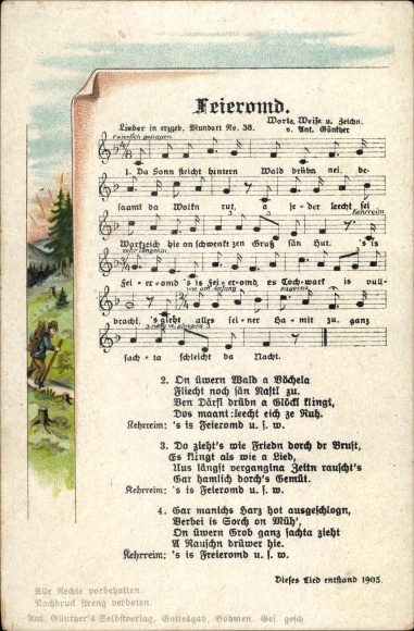 Song Postcard Günther, Anton, Erzgebirgische Mundart 36, Feieromd