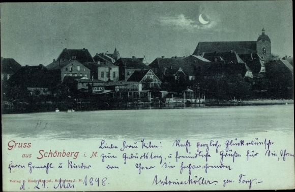 Moonlight PC Schönberg in Mecklenburg, town view, church