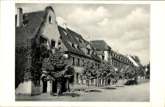 Ak Dresden Hellerau, groep commerciële gebouwen op de markt