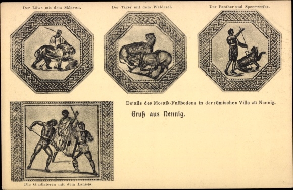 Postcard Nennig Perl on the Moselle, mosaic floor of the Roman villa, details