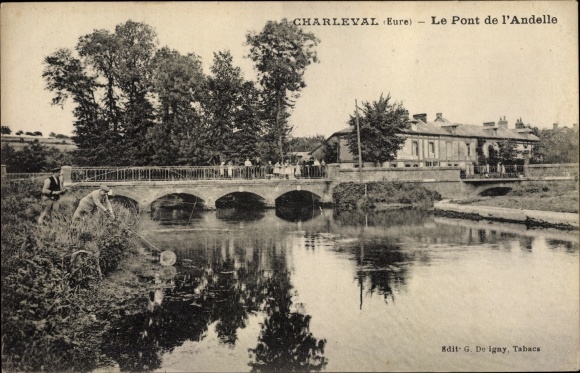 Postcard Charleval Eure, The Andelle Bridge