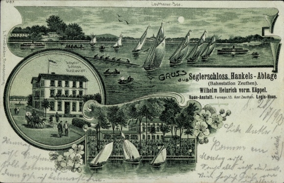 Moonlight Chromo-Litho Zeuthen in der Mark, Sailors' Castle Hankels-Ablage, Bathing establishment