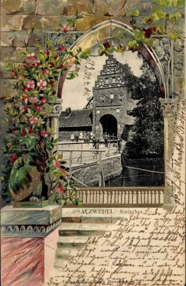 Präge Passepartout Ak Salzwedel in der Altmark, Steintor
