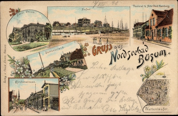 litho Noordzeeresort Büsum, Hotel Union, Pastorat, Hotel Stadt Hamburg, Wattenläufer, damesstrand