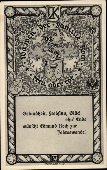 Artist coat of arms Postcard Koch, Meura, coat of arms of the Koch family, faithful or dead