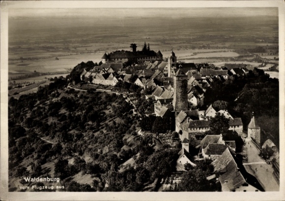 Postcard Waldenburg in Saxony, aerial view of cityscape, buildings, landscape