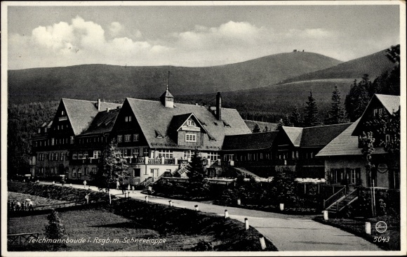 Postcard Karpacz Krummhübel Giant Mountains Silesia, Teichmannbaude, exterior view, Snezka