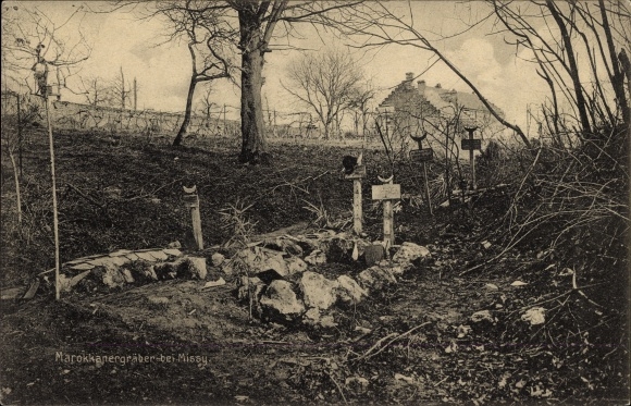 Postcard Missy Aisne?, Moroccan Graves, Soldier Graves, Crescents, I. WW