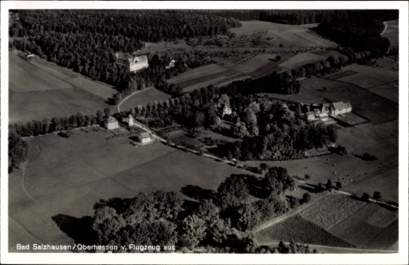Postcard Bad Salzhausen Nidda in Hesse, aerial view of extensive fields and forests