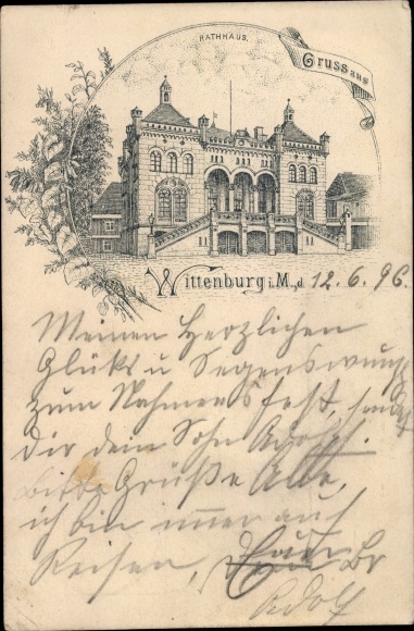 Chromo-Litho Wittenburg in Mecklenburg, view of the town hall