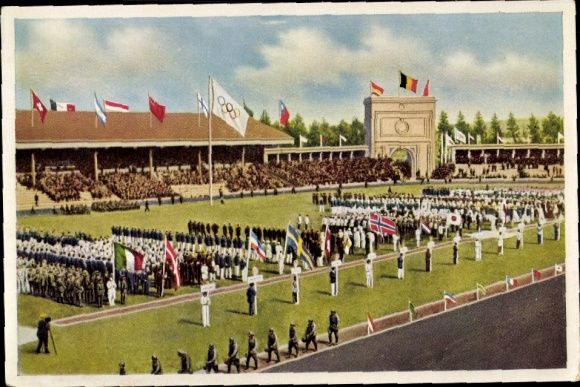 Collector's picture Olympics 1936, Olympic Games 1920 Antwerp, march of the nations, stadium