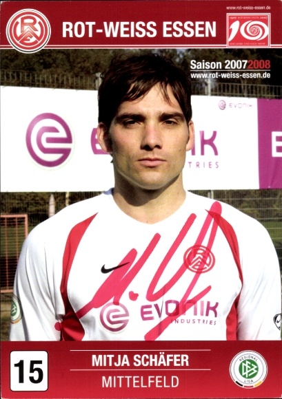 Autogrammkarte Fußballer Mitja Schäfer, Rot Weiss Essen, Autogramm