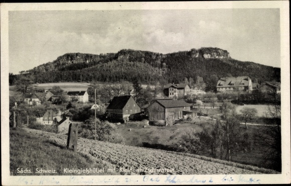 Ansichtkaart Kleingiesshübel Reinhardtsdorf Schöna in Saksen, gedeeltelijk zicht met Kleiner Zschirnstein