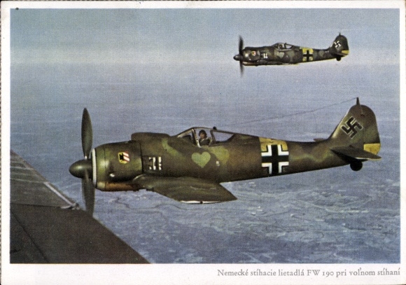 Postcard German fighter aircraft Focke Wulf FW 190 in the air, Luftwaffe