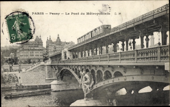 Ak Parijs XVI. Passy, de Metropolitan-brug
