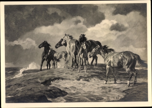 Artist PC Roloff, Alfred, beset by the water, horses