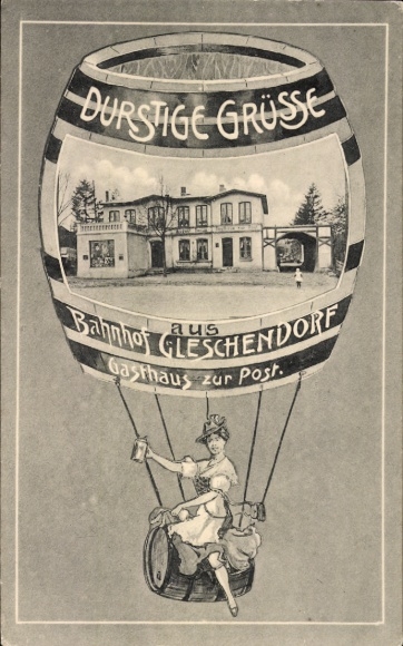 Passepartout Ak Gleschendorf Scharbeutz Ostholstein, Gasthaus zur Post, Ballon, Bierfass