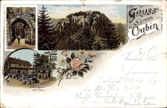 Litho Oybin in Sachsen, Kreuzgang, Gasthaus, Schuppenberg
