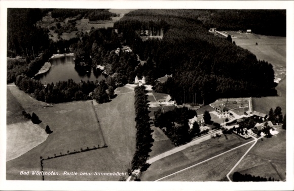 Postcard Bad Wörishofen in Unterallgäu, aerial view of landscape, Sonnenbüchl, forest