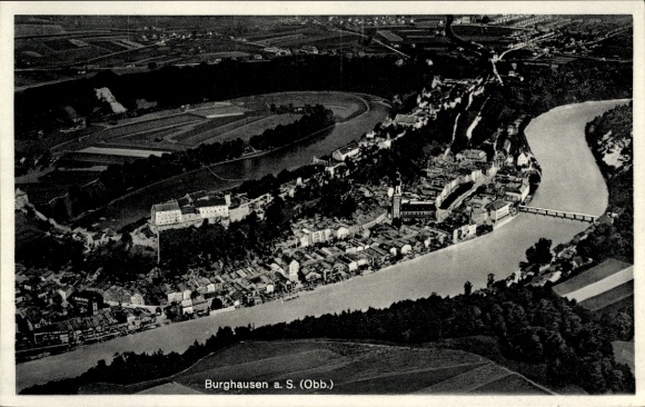 Postcard Burghausen an der Salzach Upper Bavaria, aerial photograph