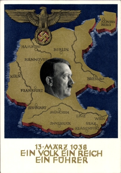 Postal stationery Postcard Klein, One People, One Reich, One Führer, Anschluss of Austria 1938, Greater Germany