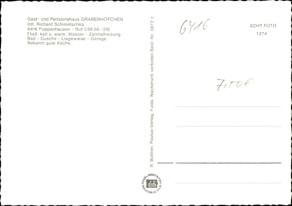Postcard Poppenhausen on the Wasserkuppe Rhön, inn and boarding house Grabenhöfchen