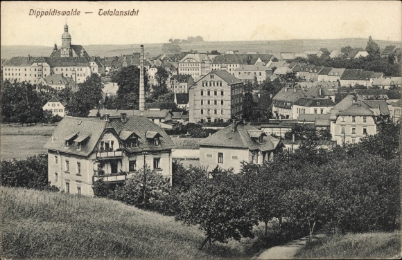 Postcard Dippoldiswalde in the Ore Mountains, total view of the village