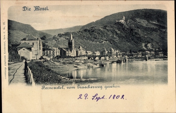 Ak Berncastel Kues Mosel, Blick vom Graacherweg, Fluss