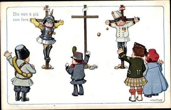 KP artysty Bertiglia, Aurelio, Dio non e piu con loro, propaganda Włochy, żołnierze na krzyżu