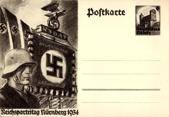 Postal stationery PC Reich Party Rally Nuremberg 1934, NSDAP standard