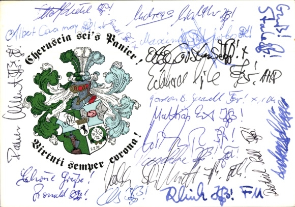 Studentika Postcard Berlin, Corps Cheruscia in the WSC, Ringstraße 89, coat of arms