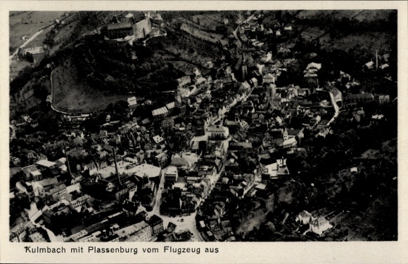 Postcard Kulmbach in Upper Franconia, aerial view of Plassenburg in the background