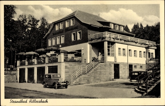 PC Hirzenhain in Hesse, view of the Hillersbach lido, street side, owner Wilhelm Schlörb