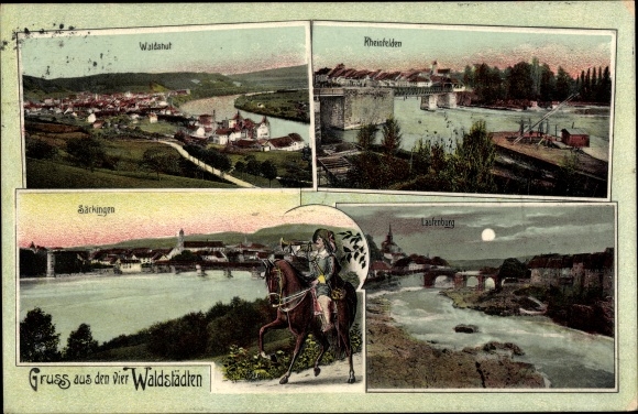 Postcard Waldshut Tiengen on the High Rhine Baden Wuerttemberg, Rheinfelden, Säckingen, Laufenburg