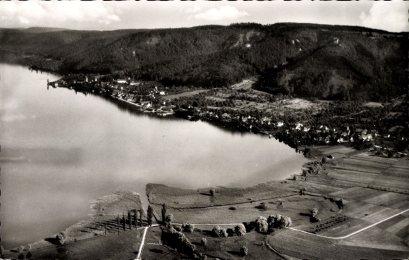 Ak Bodman Ludwigshafen am Bodensee, luchtfoto Bodman, Bodenmeer, schilderachtig landschap, oogst