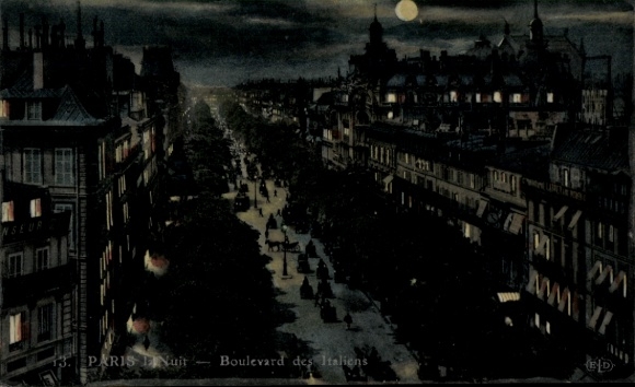 Maanlicht Ak Paris II, Italiaanse Boulevard 's nachts